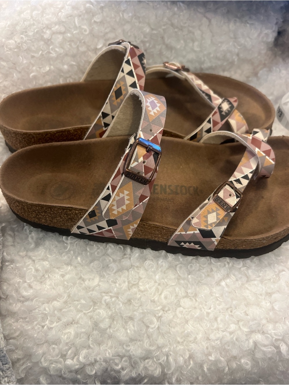 Birkenstock Mayari Sandals in Pink, Tan, Cream & Gray Geometric Print - Picture 13 of 15